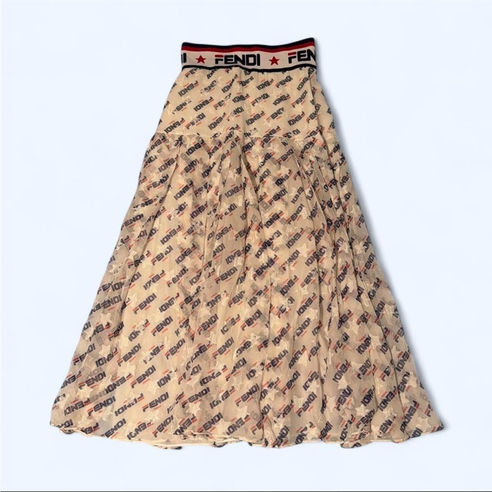 Fendi Beige Logo Maxi Skirt with Branded Waistband
